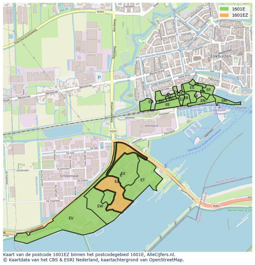 Afbeelding van het postcodegebied 1601 EZ op de kaart.