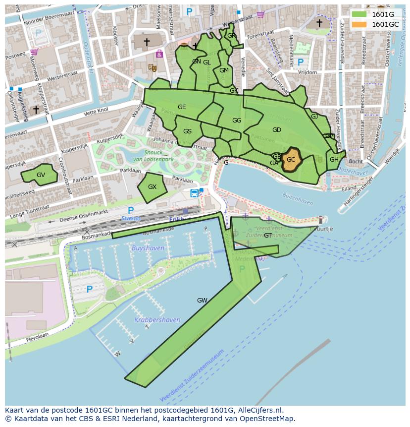 Afbeelding van het postcodegebied 1601 GC op de kaart.