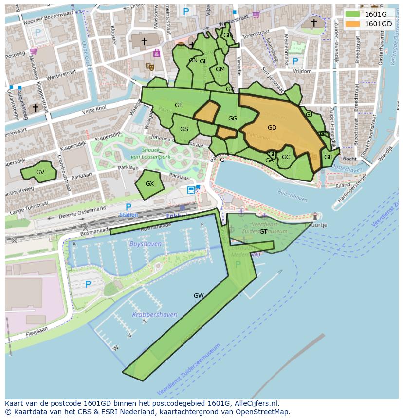 Afbeelding van het postcodegebied 1601 GD op de kaart.