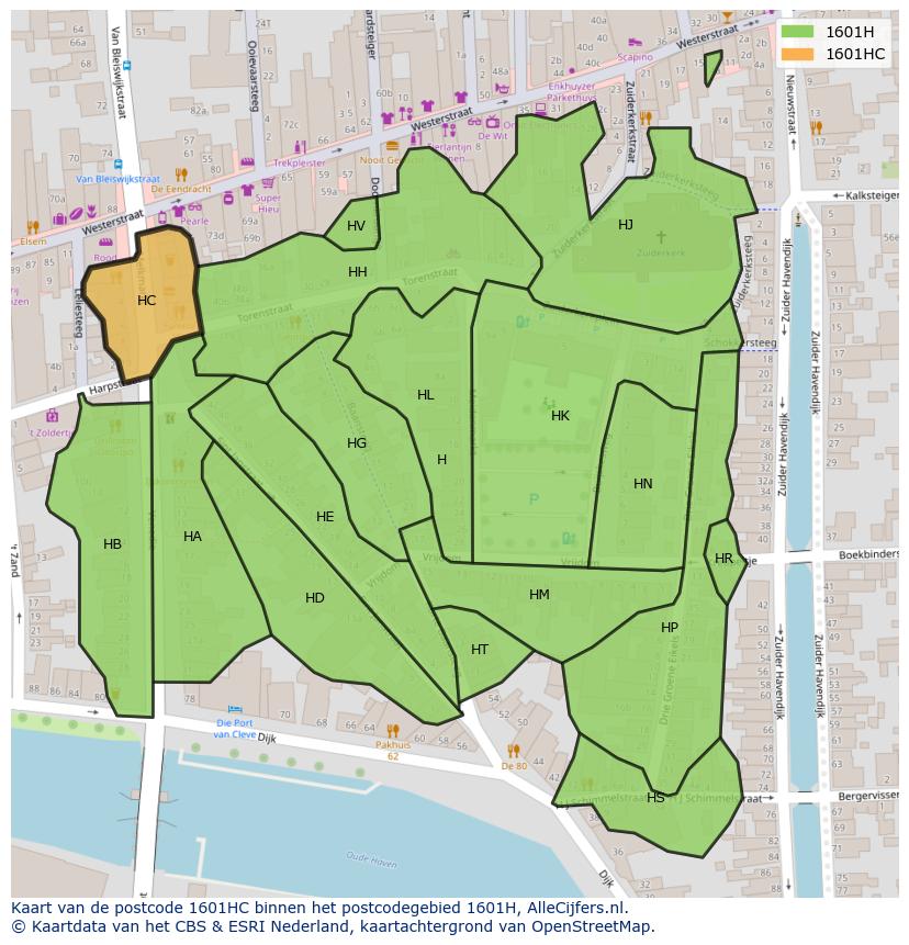 Afbeelding van het postcodegebied 1601 HC op de kaart.
