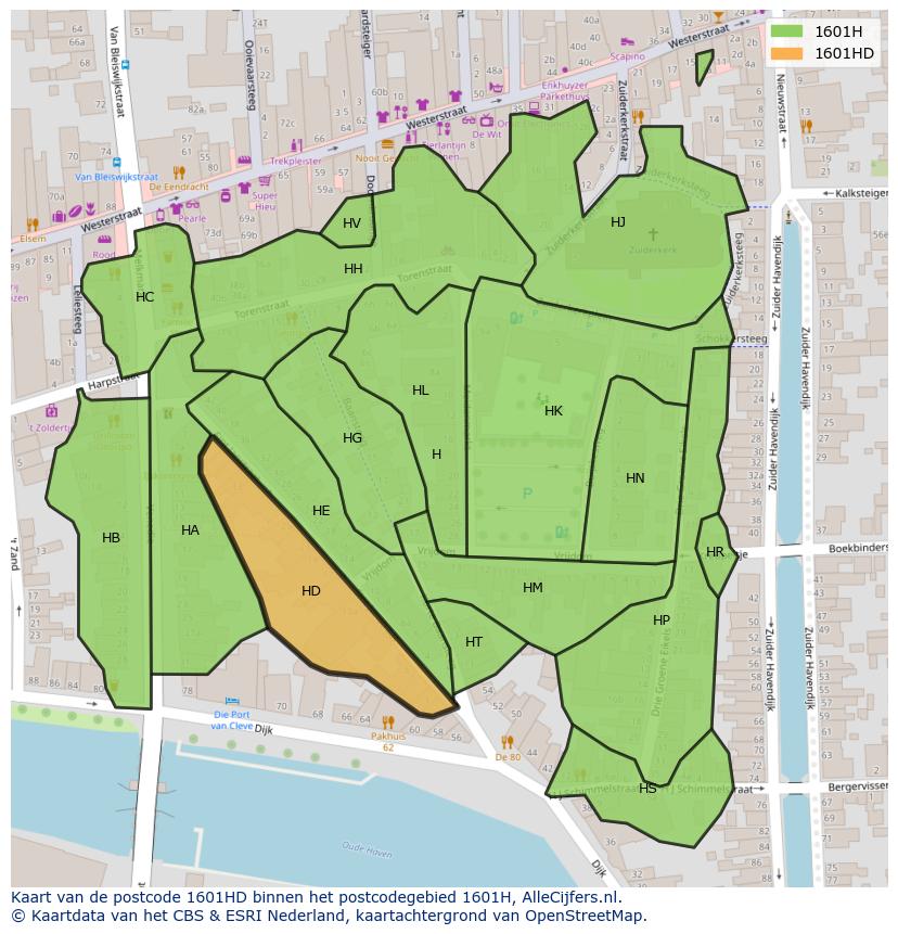 Afbeelding van het postcodegebied 1601 HD op de kaart.