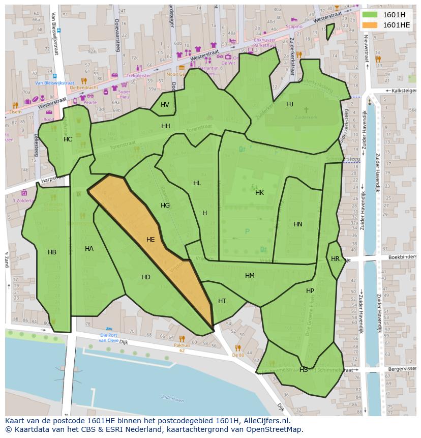 Afbeelding van het postcodegebied 1601 HE op de kaart.