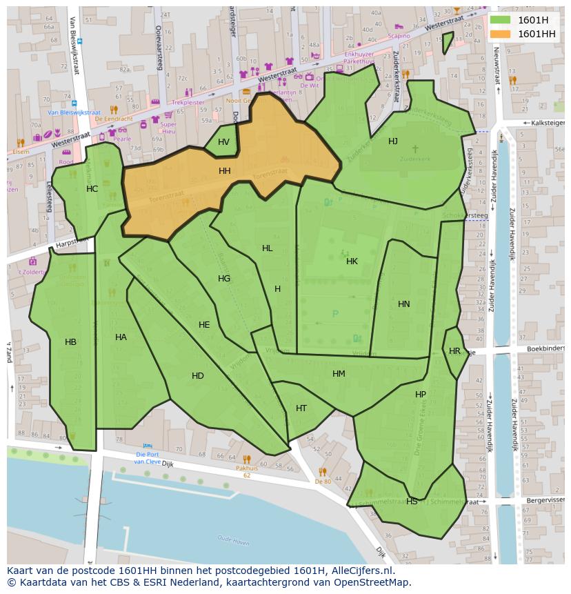 Afbeelding van het postcodegebied 1601 HH op de kaart.