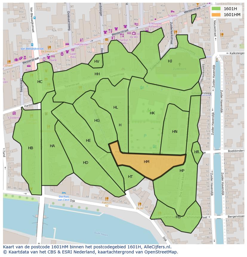 Afbeelding van het postcodegebied 1601 HM op de kaart.