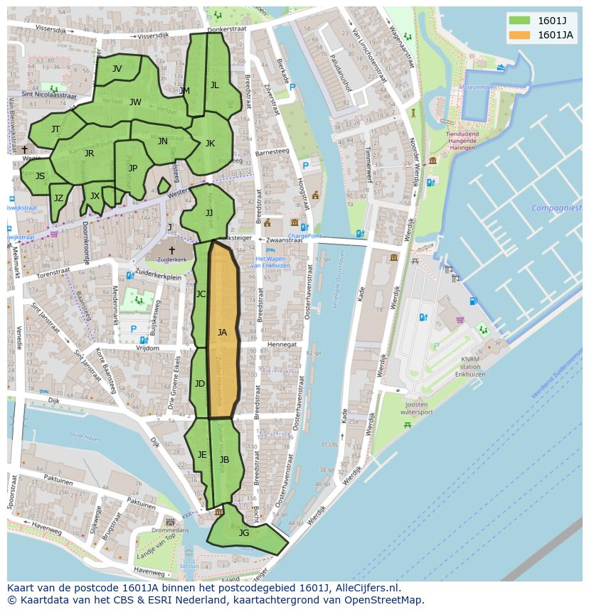Afbeelding van het postcodegebied 1601 JA op de kaart.