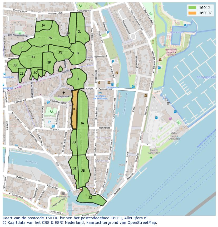 Afbeelding van het postcodegebied 1601 JC op de kaart.