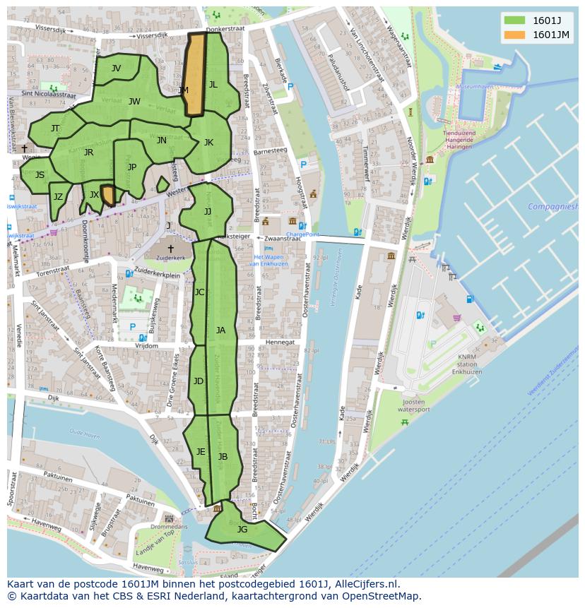 Afbeelding van het postcodegebied 1601 JM op de kaart.
