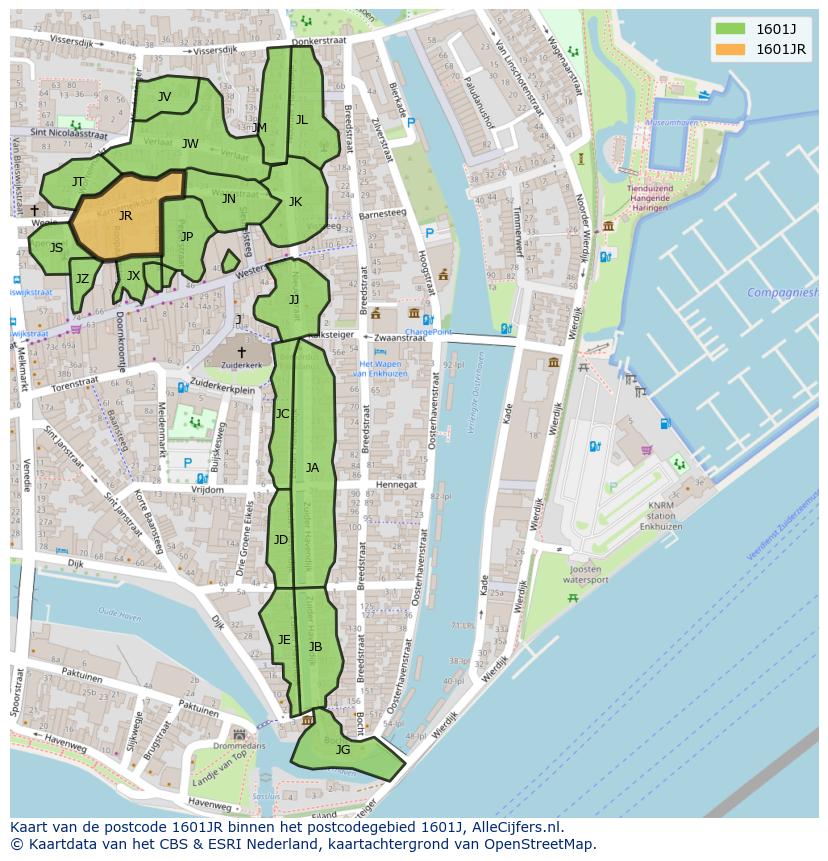 Afbeelding van het postcodegebied 1601 JR op de kaart.