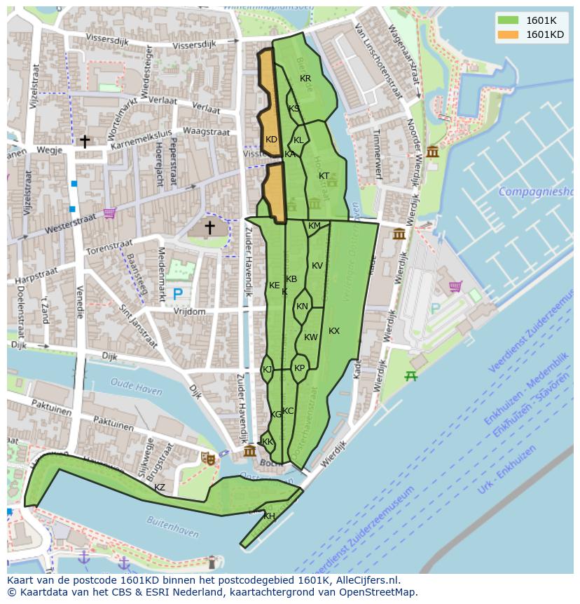 Afbeelding van het postcodegebied 1601 KD op de kaart.
