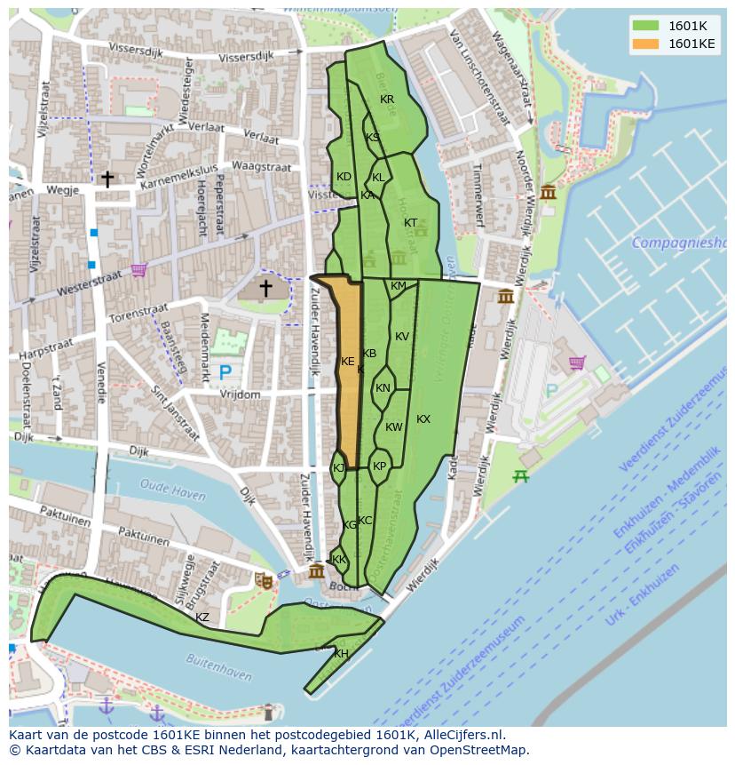 Afbeelding van het postcodegebied 1601 KE op de kaart.