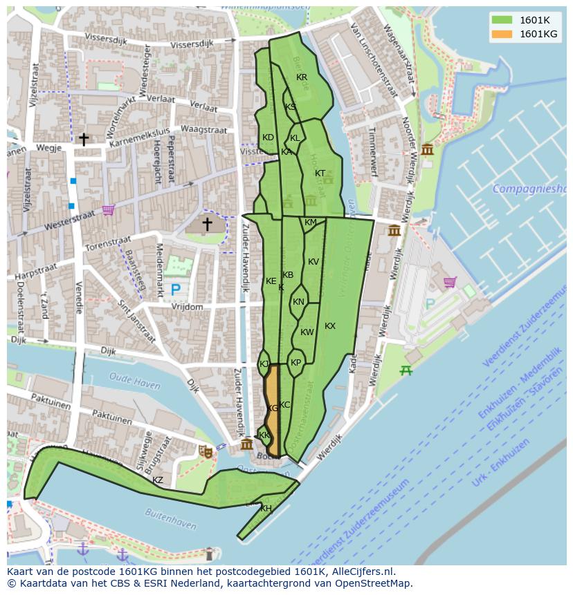 Afbeelding van het postcodegebied 1601 KG op de kaart.