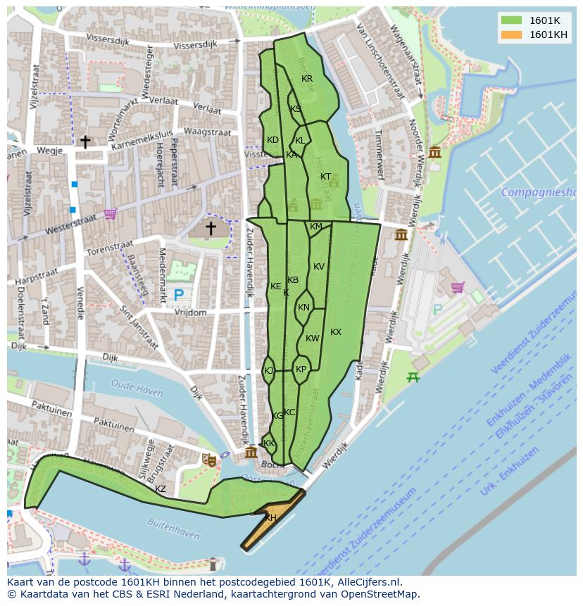Afbeelding van het postcodegebied 1601 KH op de kaart.