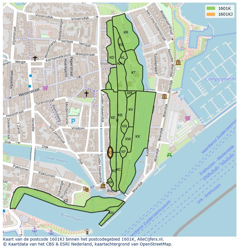 Afbeelding van het postcodegebied 1601 KJ op de kaart.