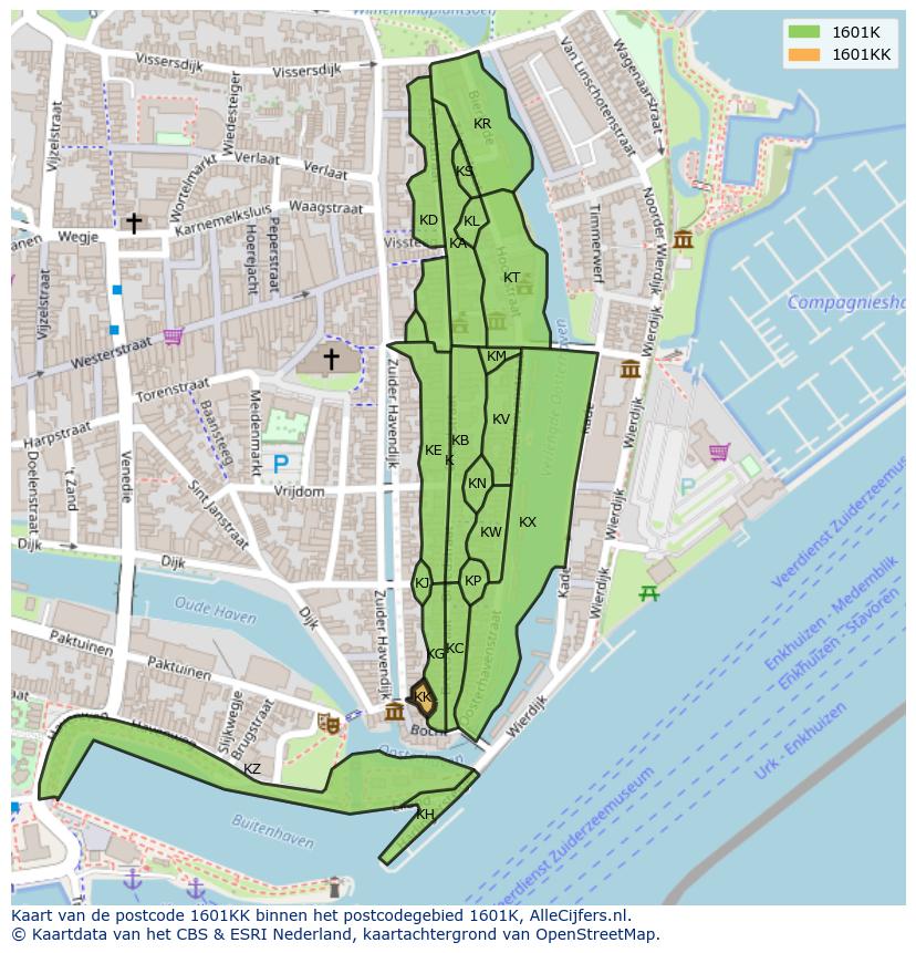 Afbeelding van het postcodegebied 1601 KK op de kaart.