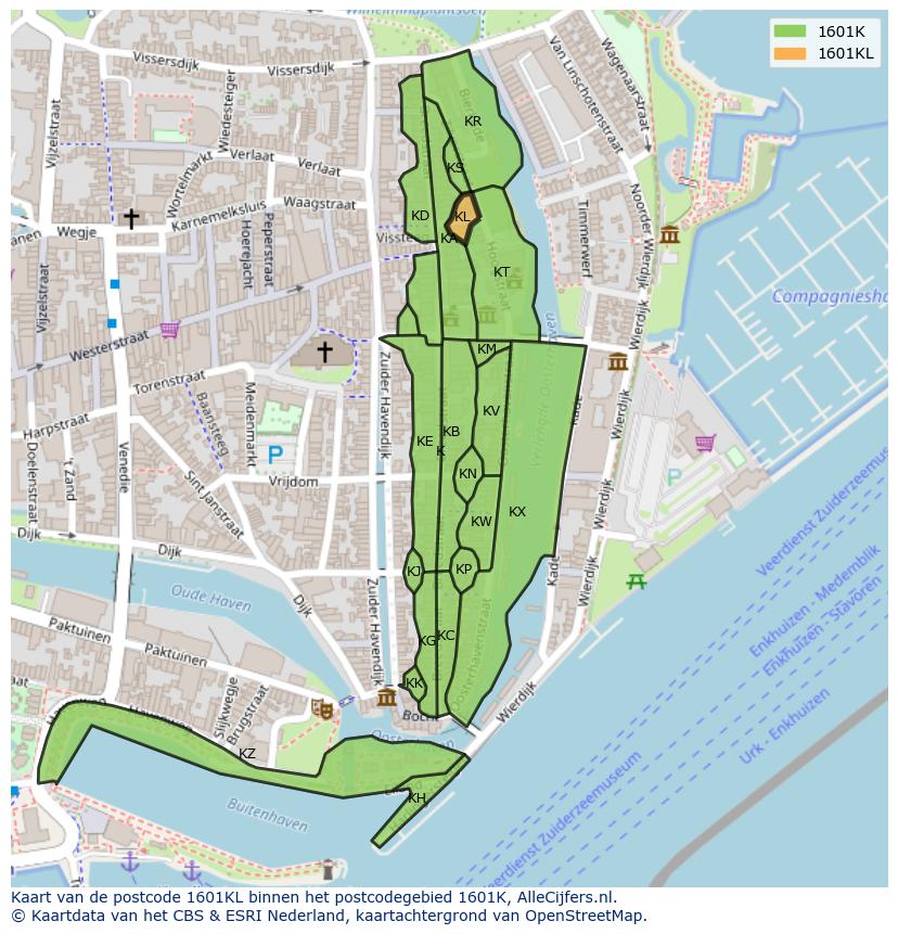 Afbeelding van het postcodegebied 1601 KL op de kaart.