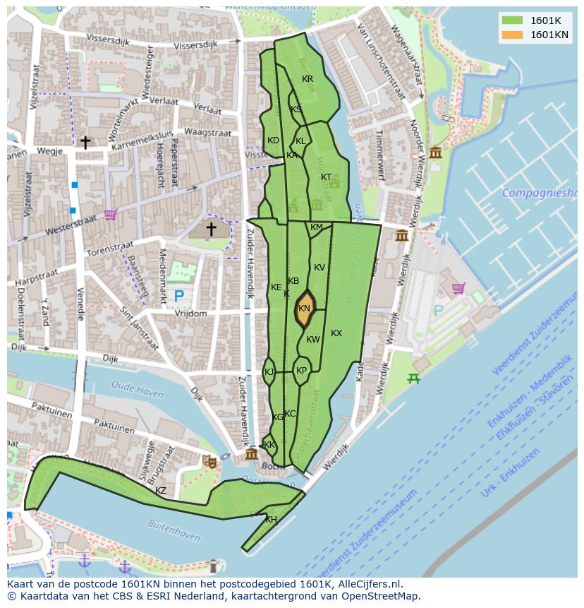Afbeelding van het postcodegebied 1601 KN op de kaart.