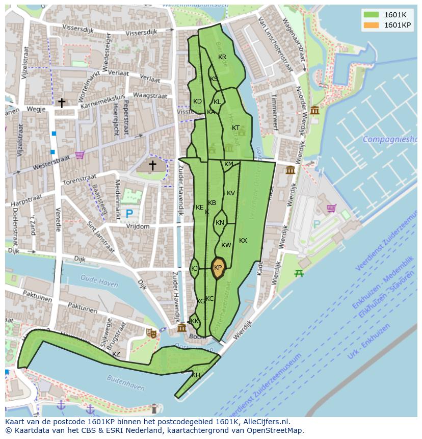 Afbeelding van het postcodegebied 1601 KP op de kaart.