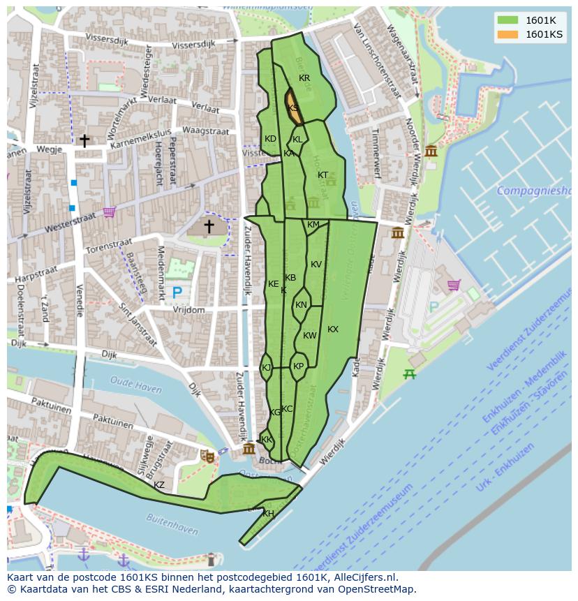 Afbeelding van het postcodegebied 1601 KS op de kaart.