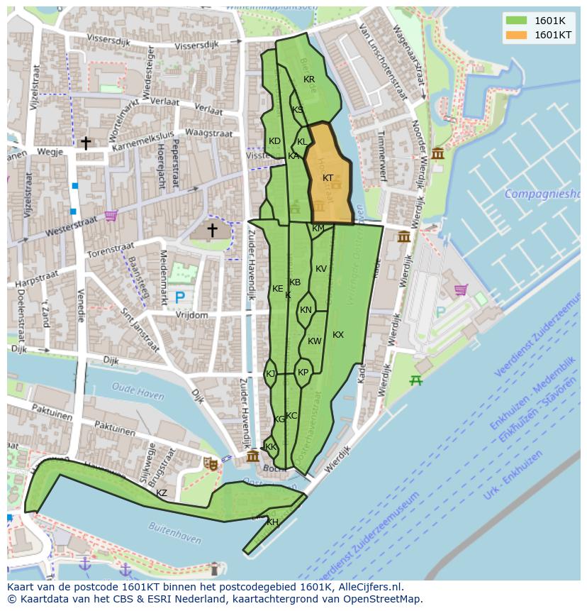 Afbeelding van het postcodegebied 1601 KT op de kaart.