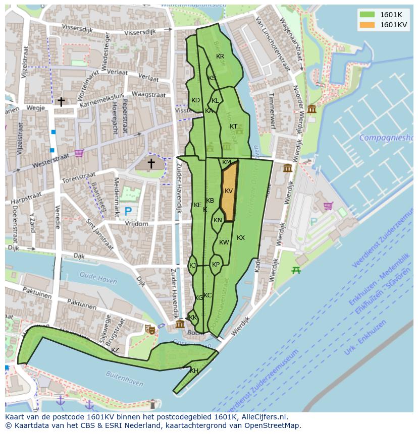 Afbeelding van het postcodegebied 1601 KV op de kaart.