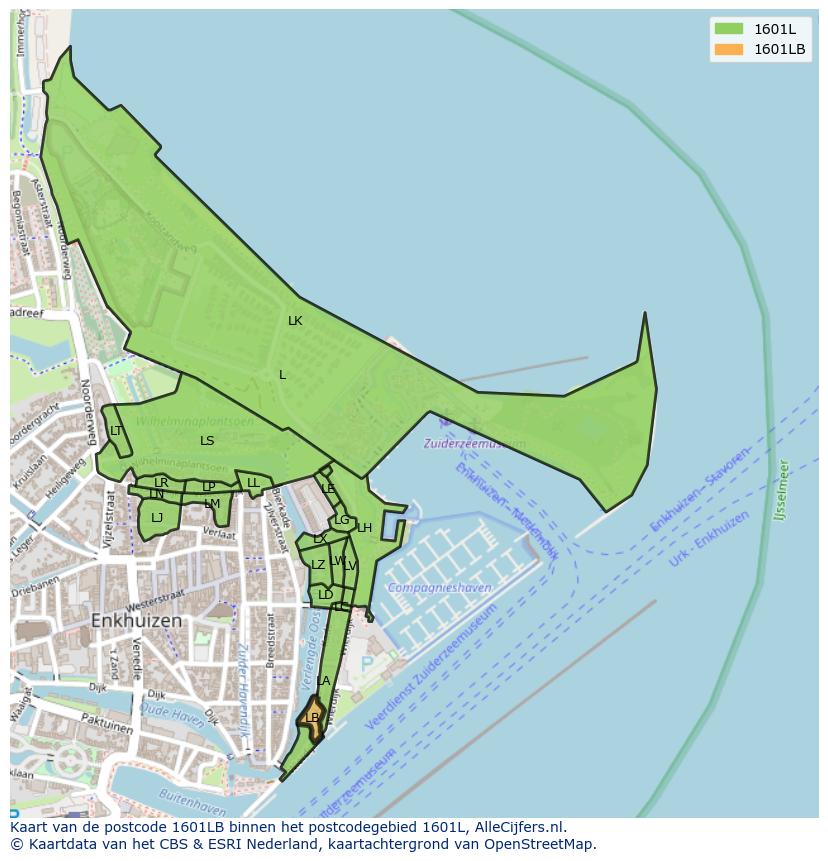 Afbeelding van het postcodegebied 1601 LB op de kaart.