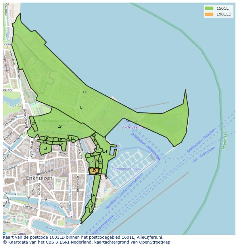 Afbeelding van het postcodegebied 1601 LD op de kaart.