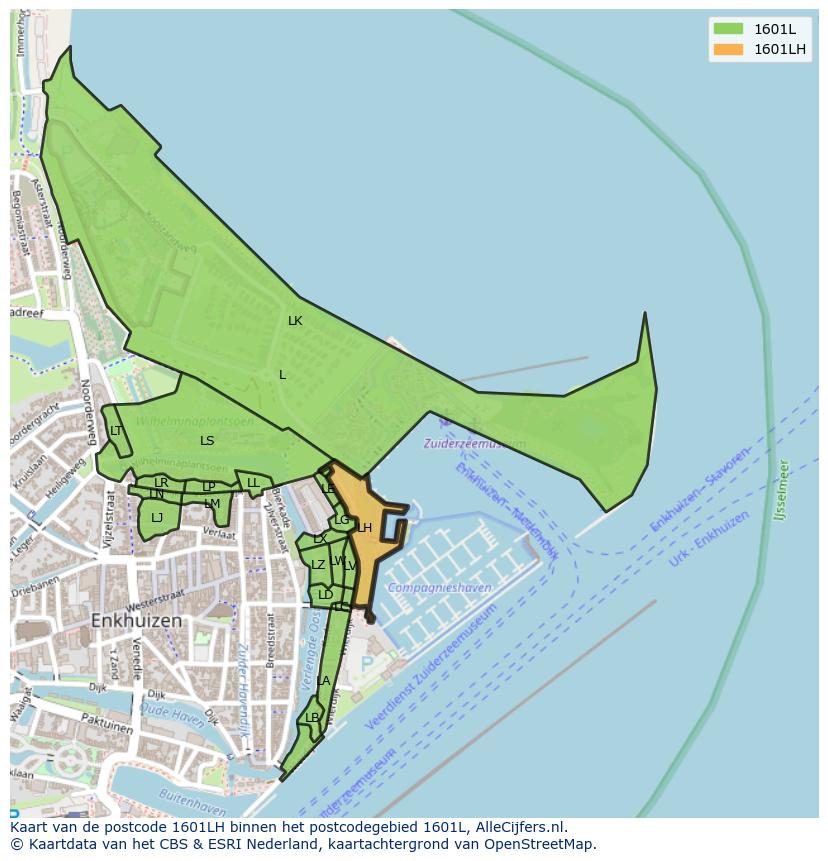 Afbeelding van het postcodegebied 1601 LH op de kaart.