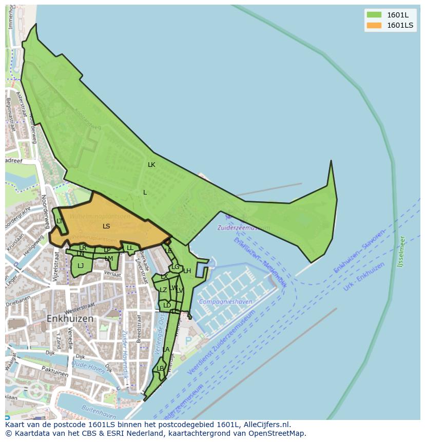 Afbeelding van het postcodegebied 1601 LS op de kaart.