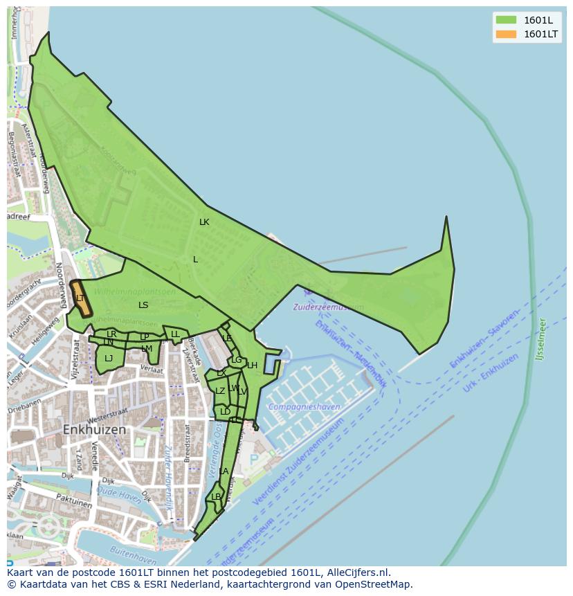 Afbeelding van het postcodegebied 1601 LT op de kaart.