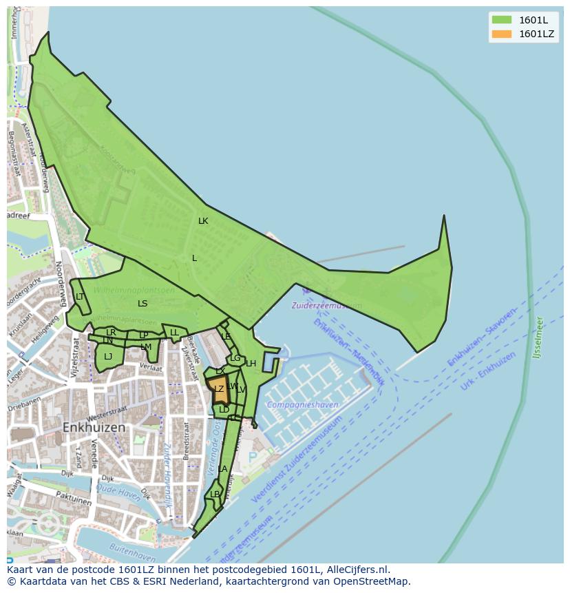 Afbeelding van het postcodegebied 1601 LZ op de kaart.