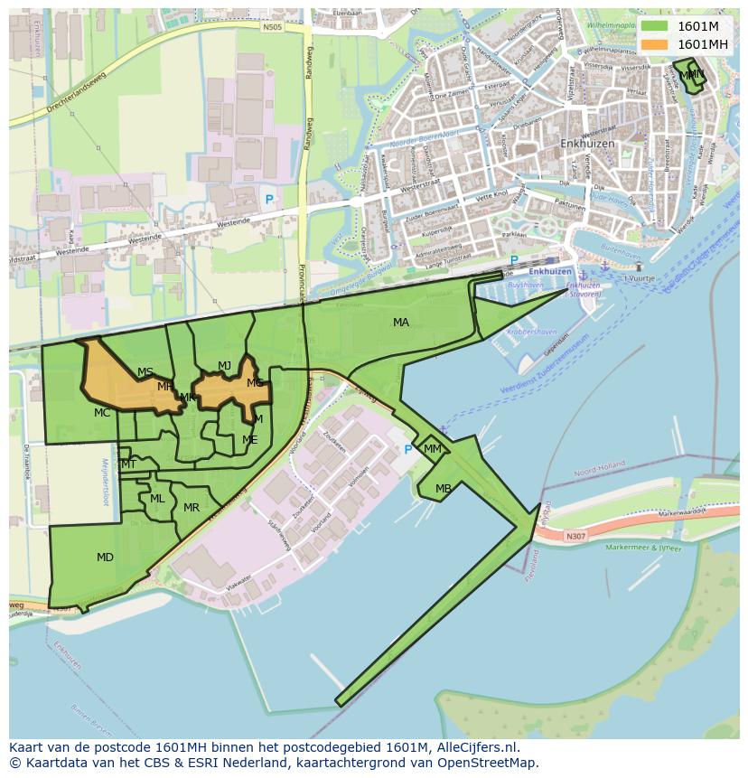Afbeelding van het postcodegebied 1601 MH op de kaart.