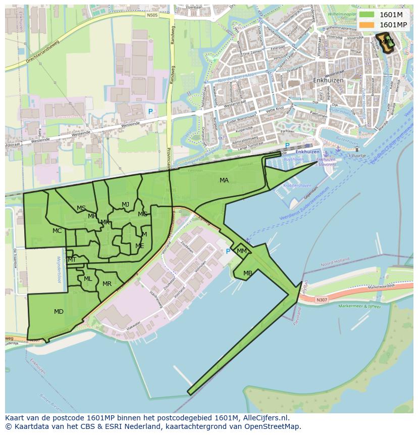 Afbeelding van het postcodegebied 1601 MP op de kaart.