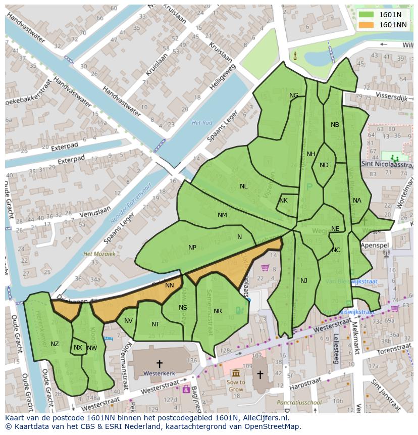 Afbeelding van het postcodegebied 1601 NN op de kaart.