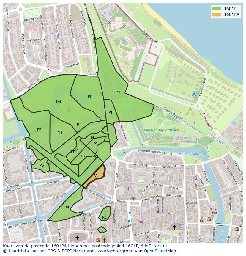 Afbeelding van het postcodegebied 1601 PA op de kaart.