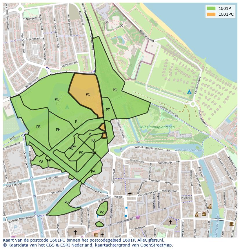 Afbeelding van het postcodegebied 1601 PC op de kaart.