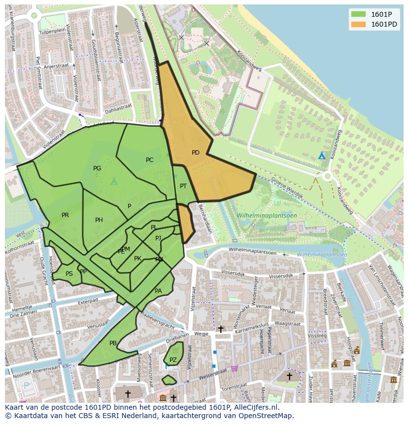 Afbeelding van het postcodegebied 1601 PD op de kaart.