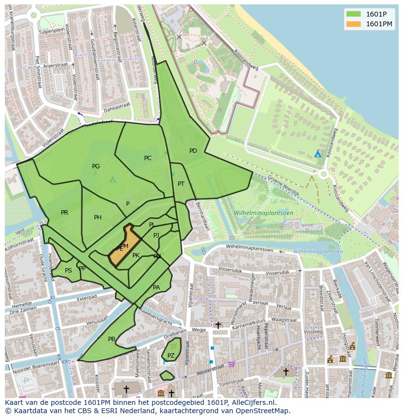 Afbeelding van het postcodegebied 1601 PM op de kaart.