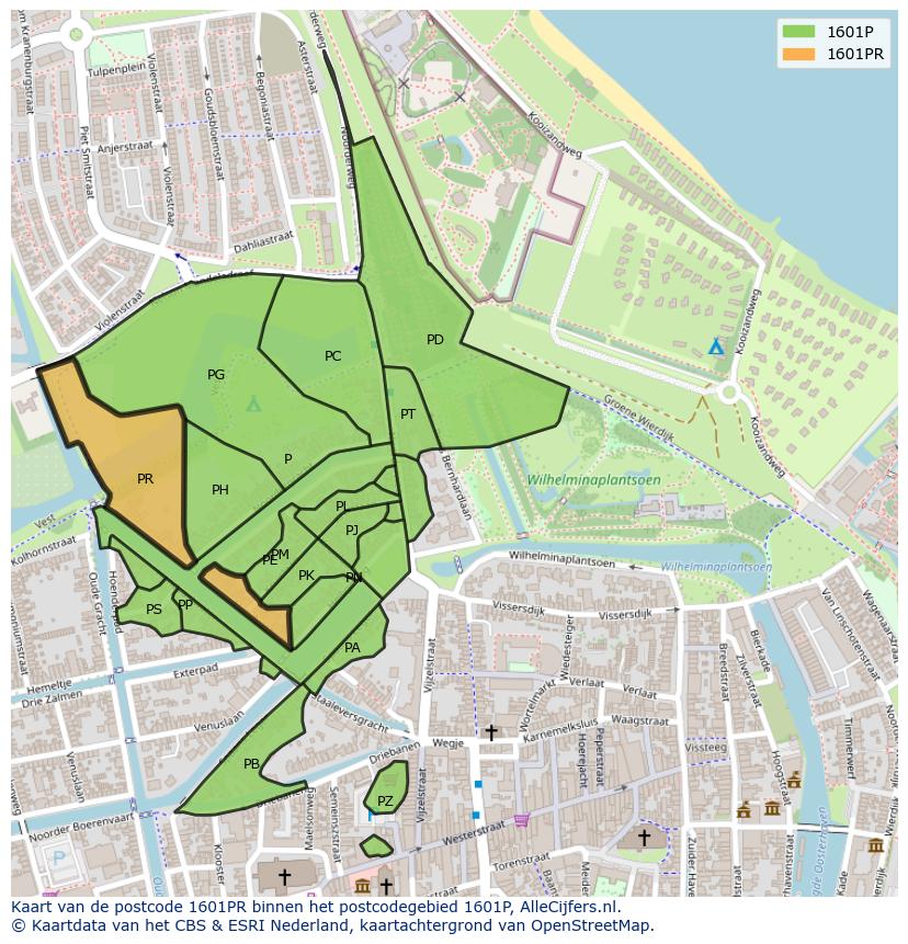 Afbeelding van het postcodegebied 1601 PR op de kaart.