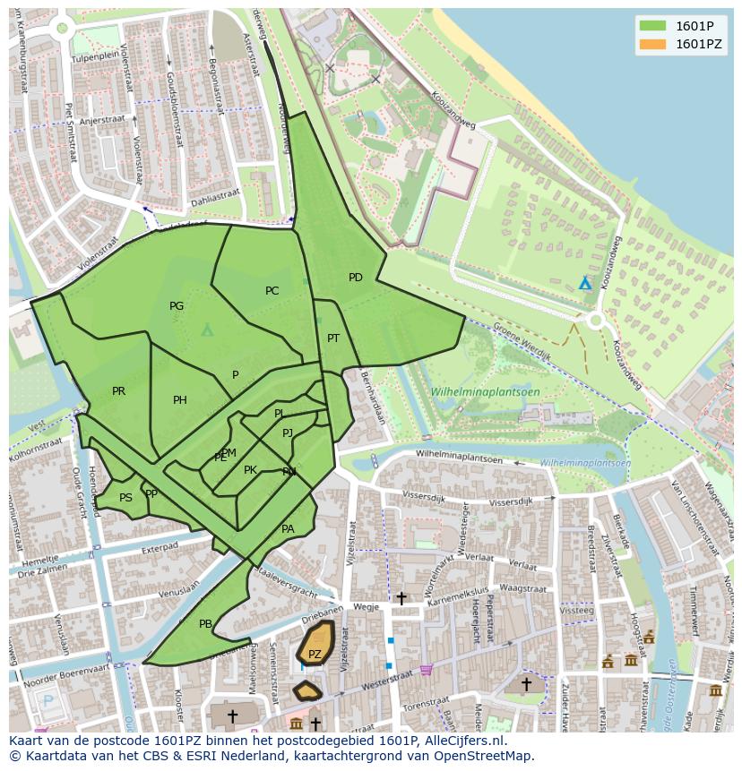 Afbeelding van het postcodegebied 1601 PZ op de kaart.