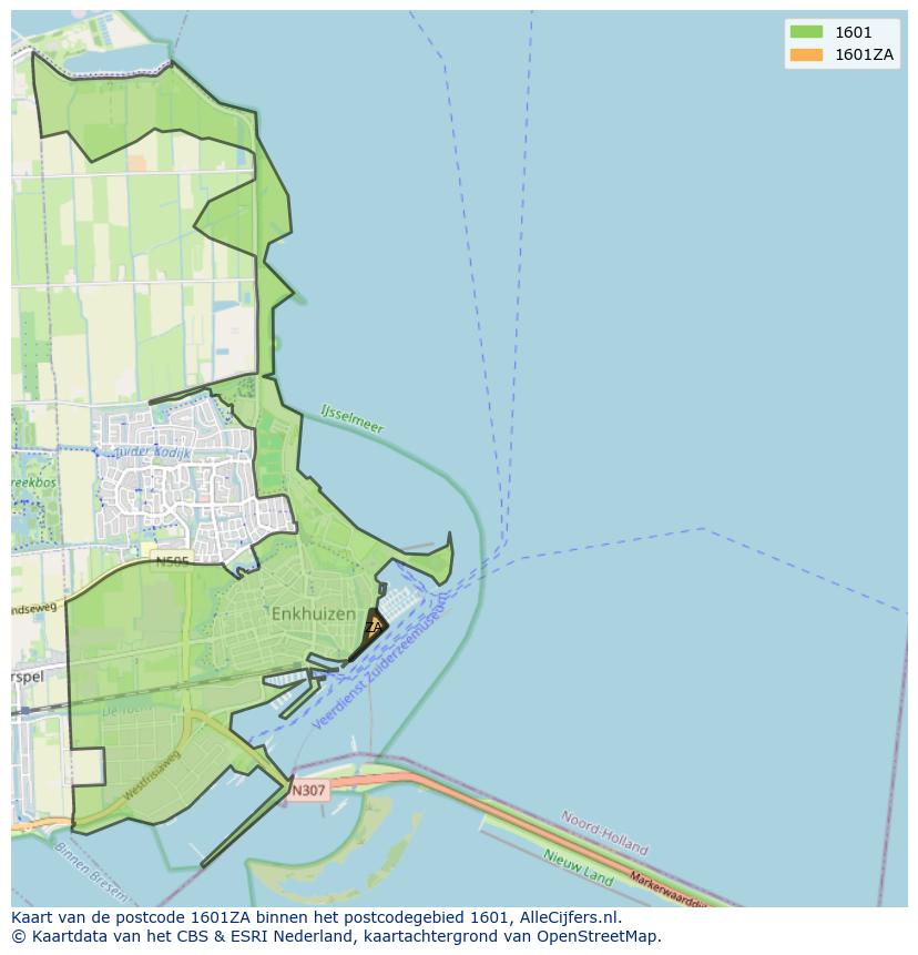 Afbeelding van het postcodegebied 1601 ZA op de kaart.