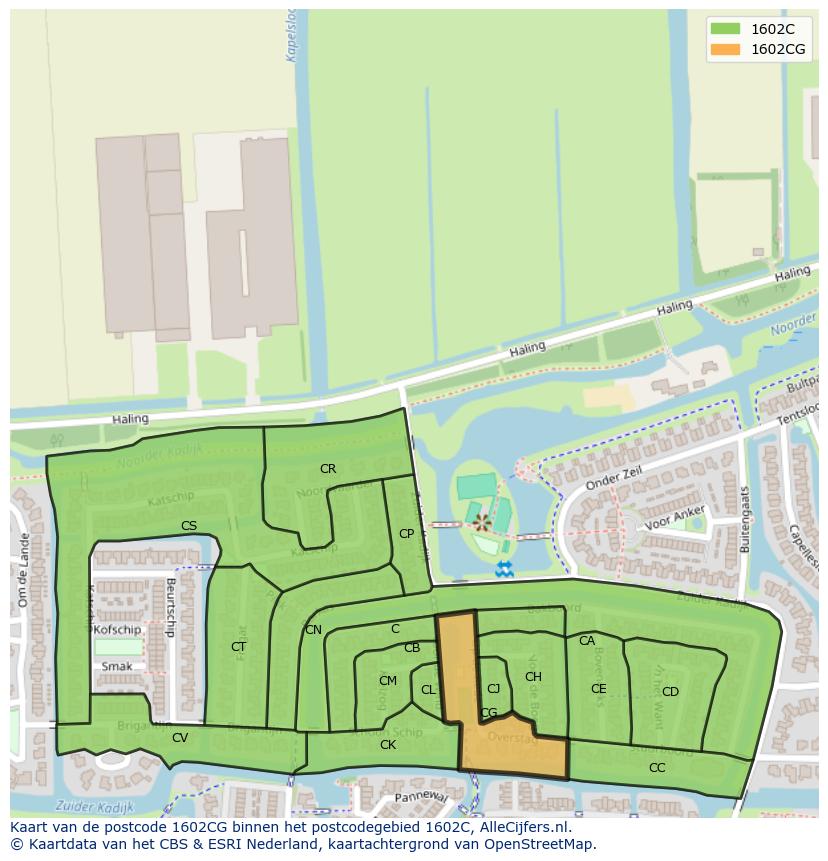 Afbeelding van het postcodegebied 1602 CG op de kaart.