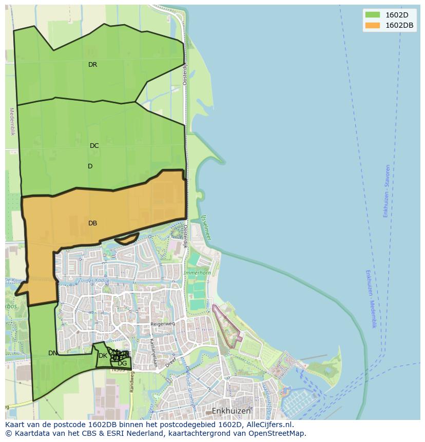 Afbeelding van het postcodegebied 1602 DB op de kaart.