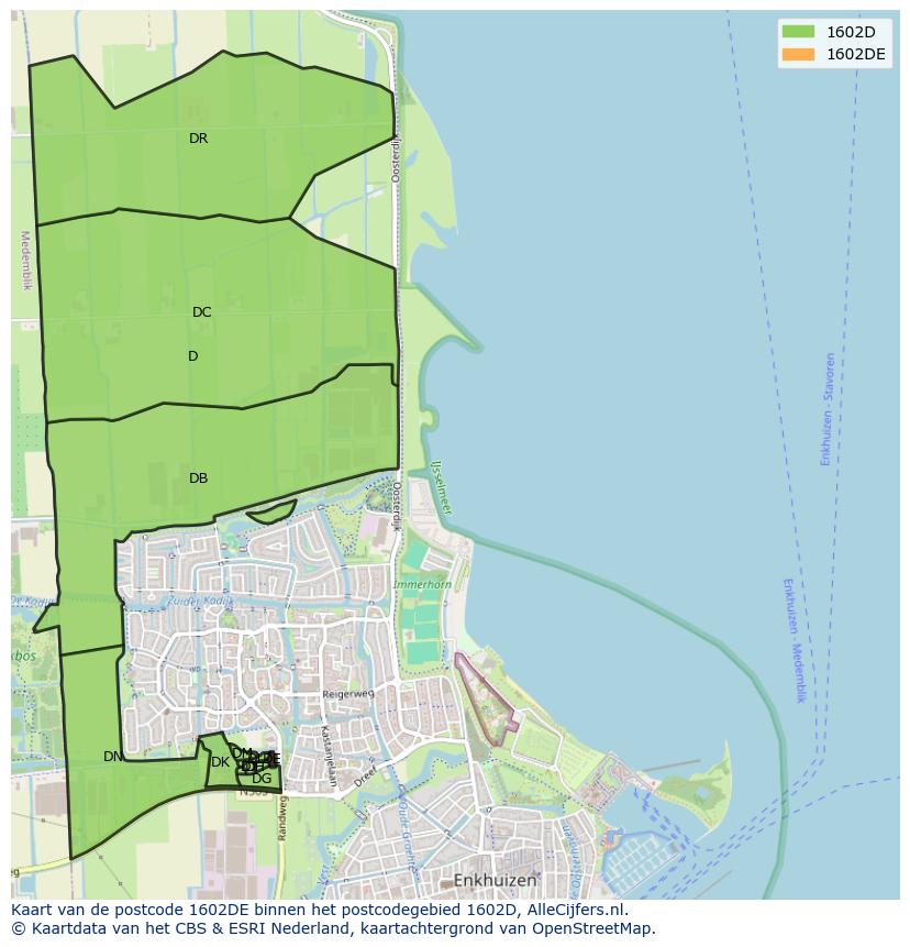 Afbeelding van het postcodegebied 1602 DE op de kaart.