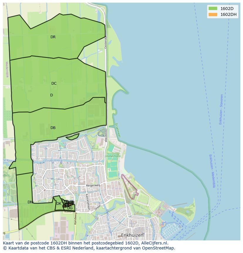 Afbeelding van het postcodegebied 1602 DH op de kaart.