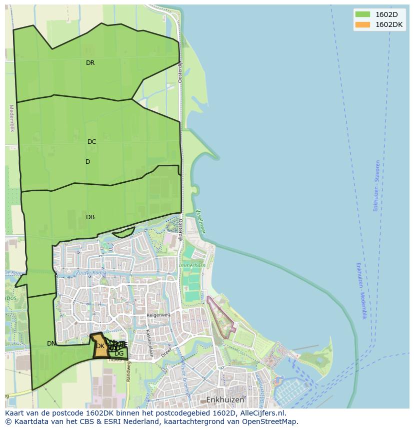 Afbeelding van het postcodegebied 1602 DK op de kaart.