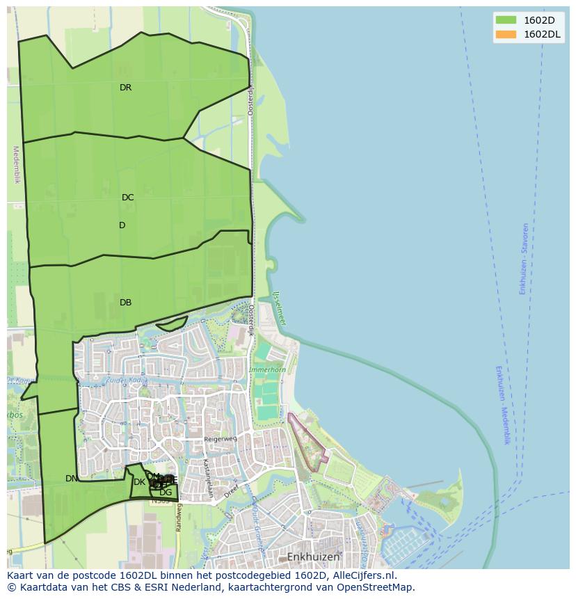 Afbeelding van het postcodegebied 1602 DL op de kaart.