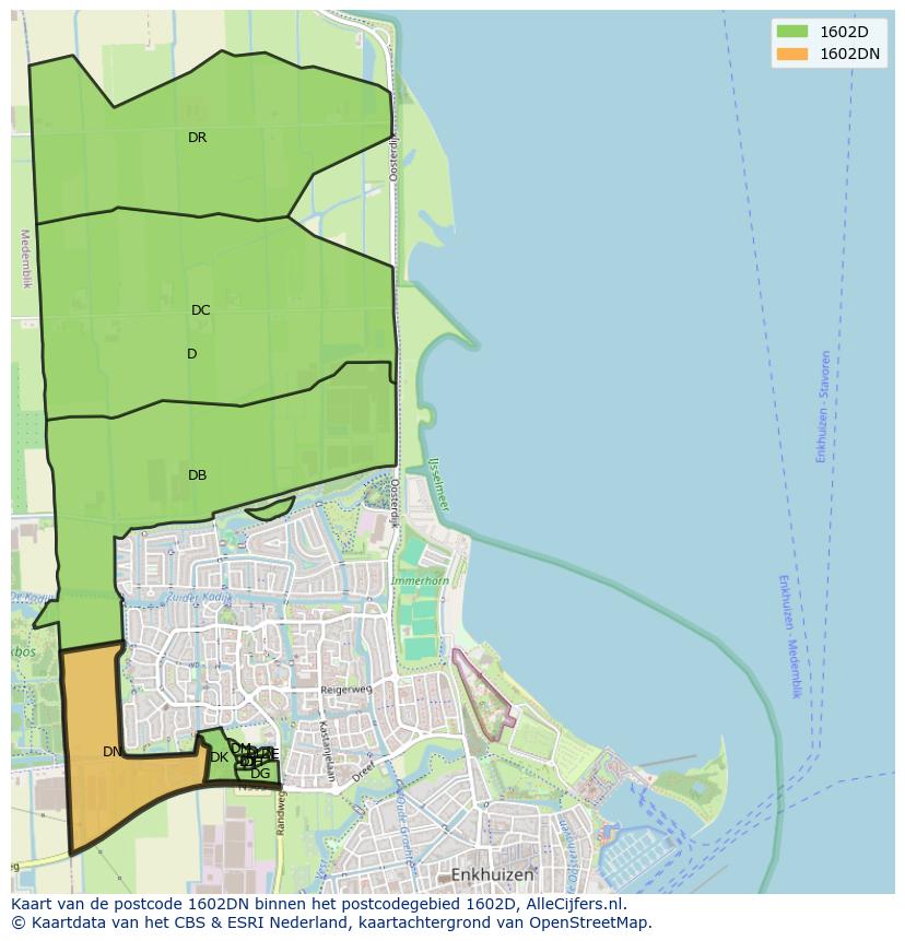 Afbeelding van het postcodegebied 1602 DN op de kaart.