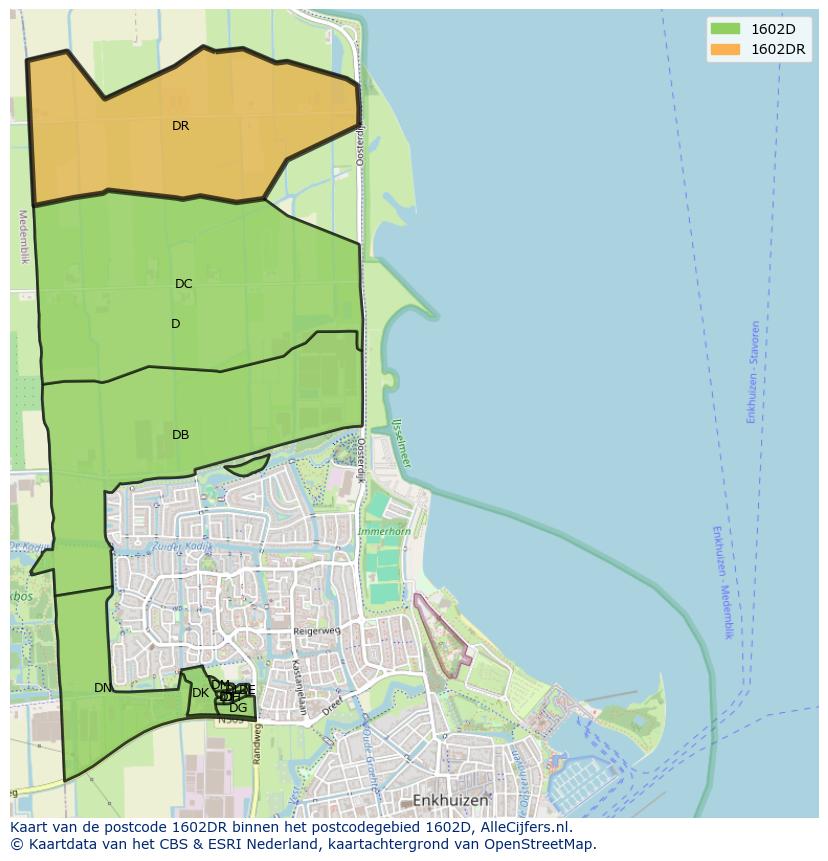 Afbeelding van het postcodegebied 1602 DR op de kaart.