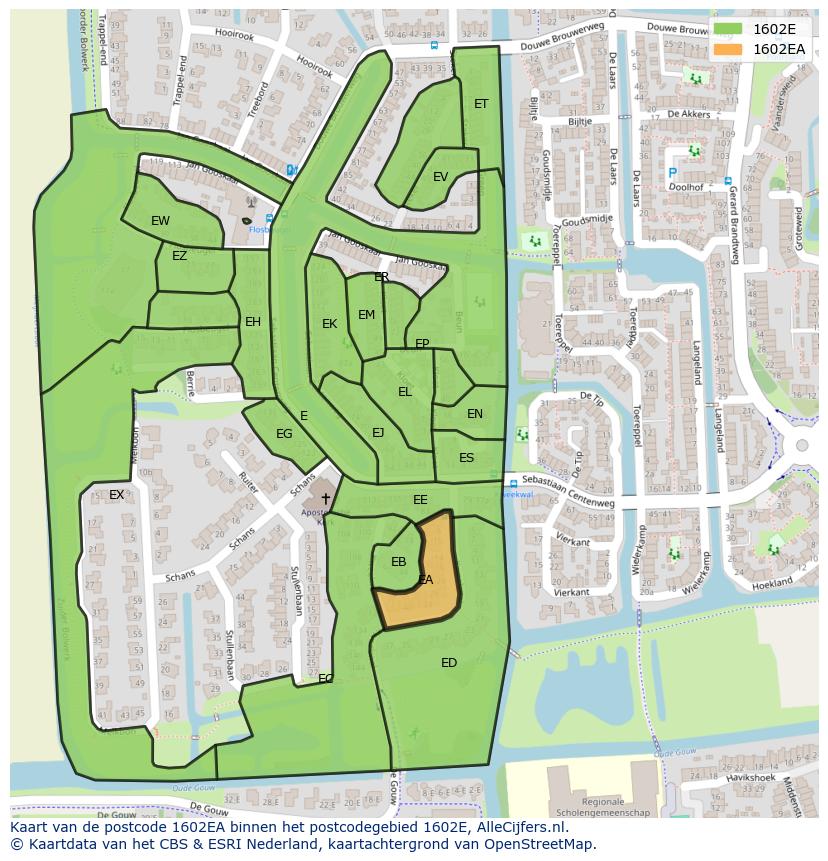 Afbeelding van het postcodegebied 1602 EA op de kaart.