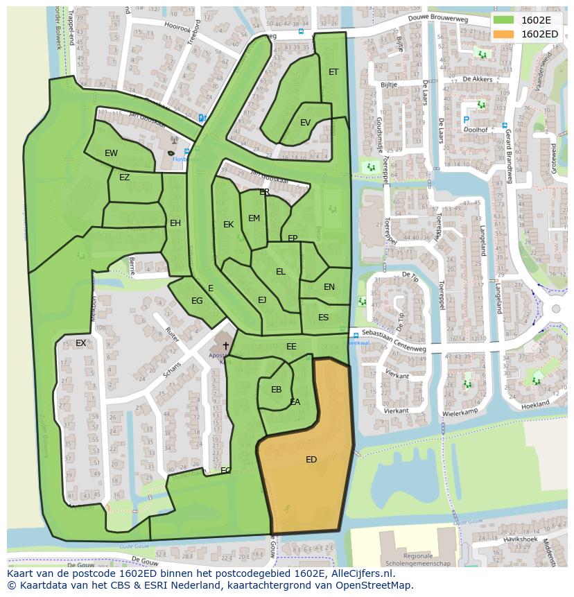 Afbeelding van het postcodegebied 1602 ED op de kaart.